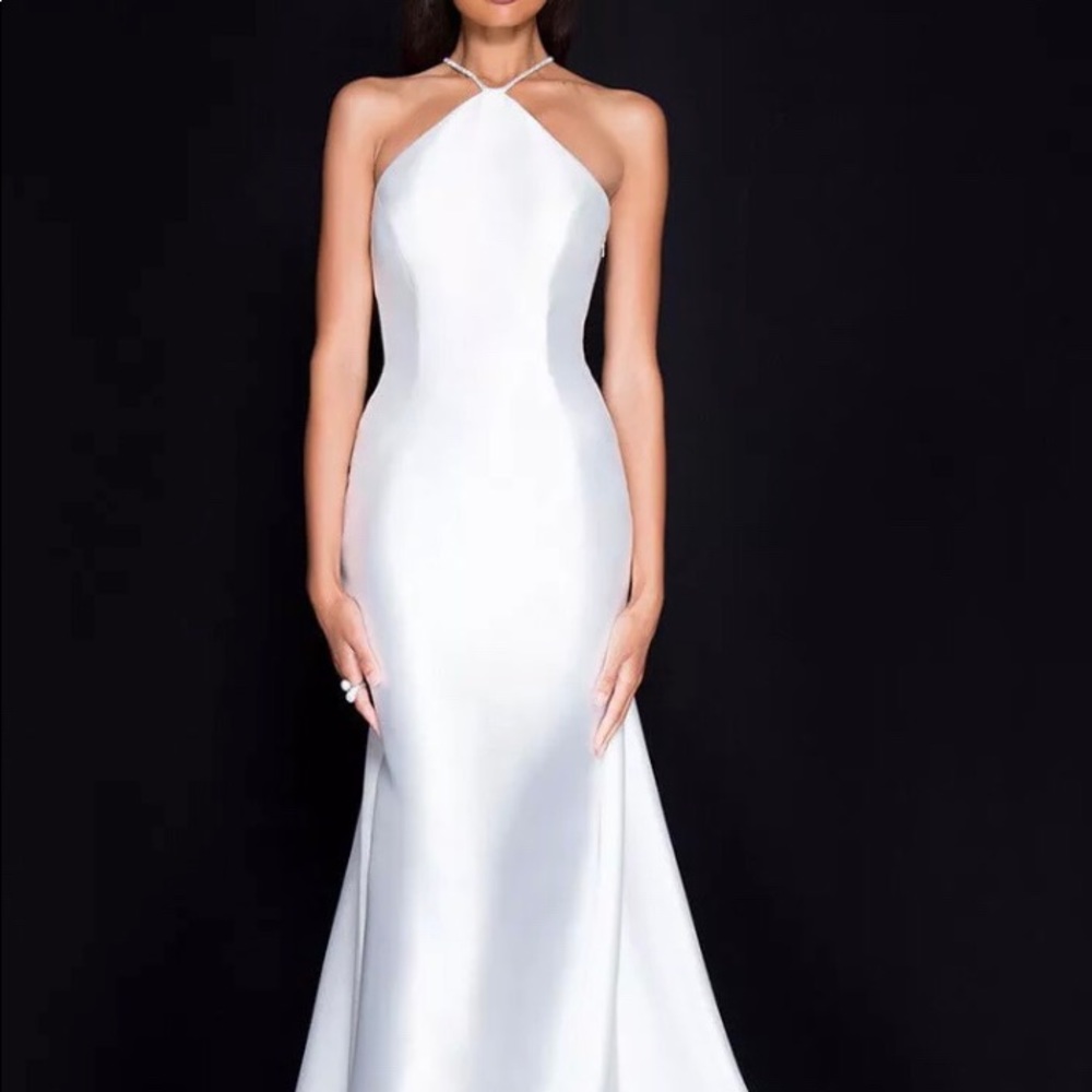 NWT Terani Couture white 0 long pageant prom dress